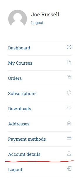 Account Details link in menu